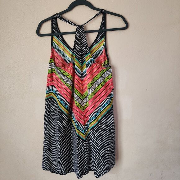 Rip Curl Medium Tribal Geometric Racerback Tank Top Neon Chevron Boho Surf Beach - Picture 2 of 4